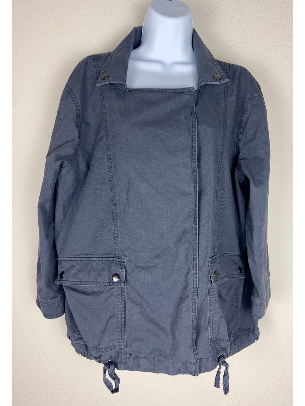 Caslon Women’s Medium Blue Gray Utility Jacket Military Moto Snap Drawstring